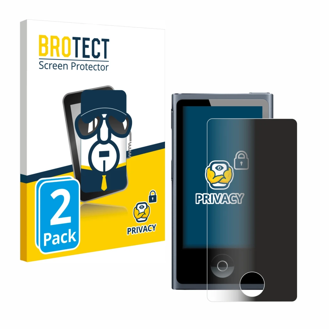 Front side of a product packaging with the brand logo BROTECT. Next to it is the device Apple iPod nano 2012 (7th Gen.) shown 