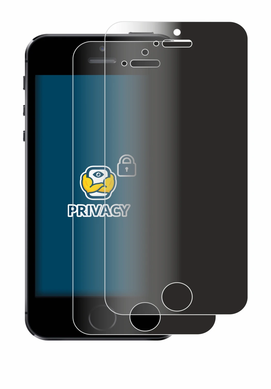 Image of the device Apple iPhone 5S with a wide variety of screen protectors.