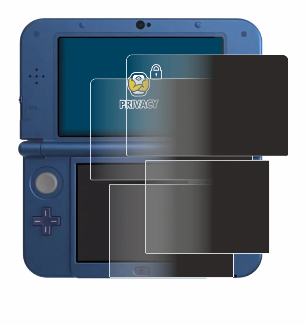 Image of the device Nintendo New 3DS XL with a wide variety of screen protectors.