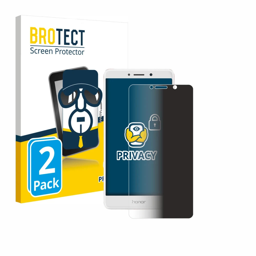 Front side of a product packaging with the brand logo BROTECT. Next to it is the device Honor 6X shown with the corresponding