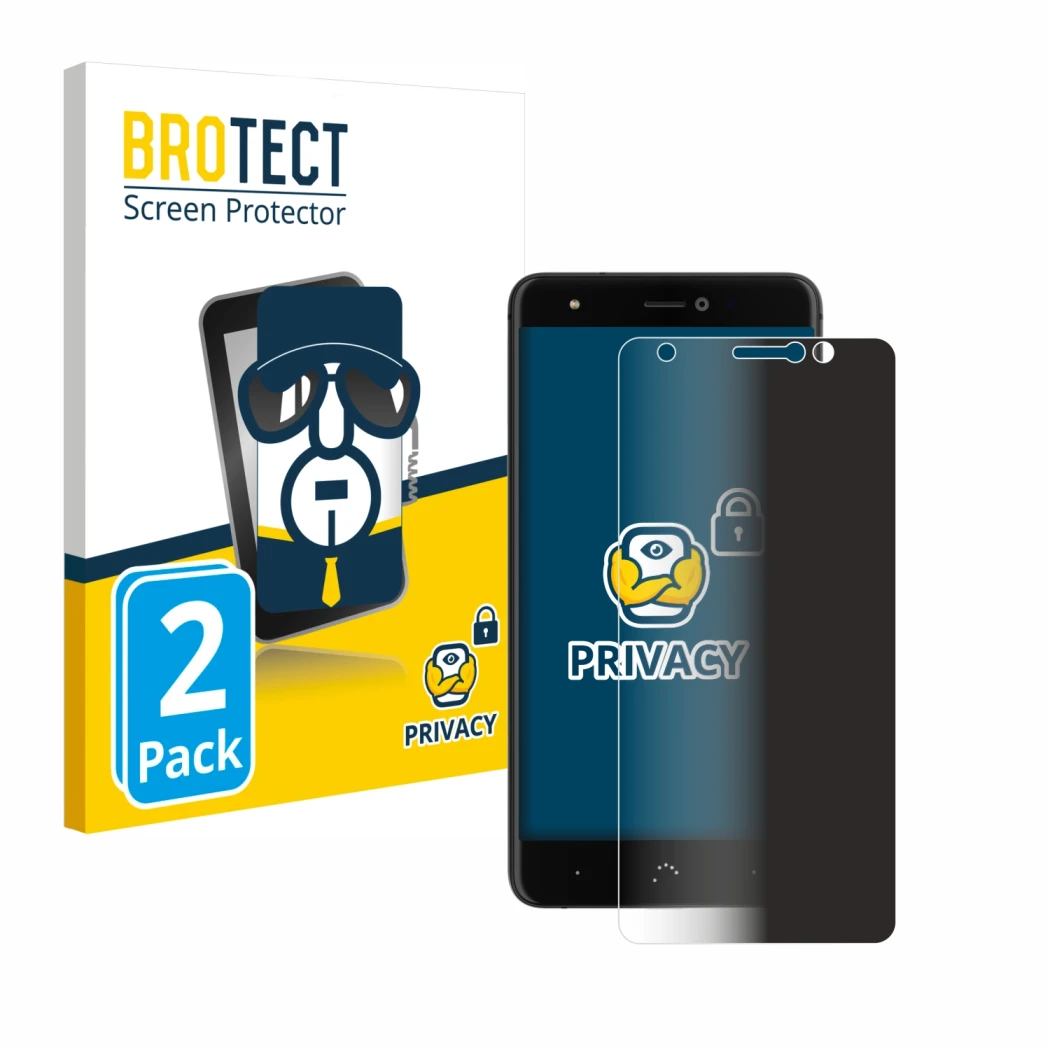 Front side of a product packaging with the brand logo BROTECT. Next to it is the device BQ Aquaris X shown with the correspond