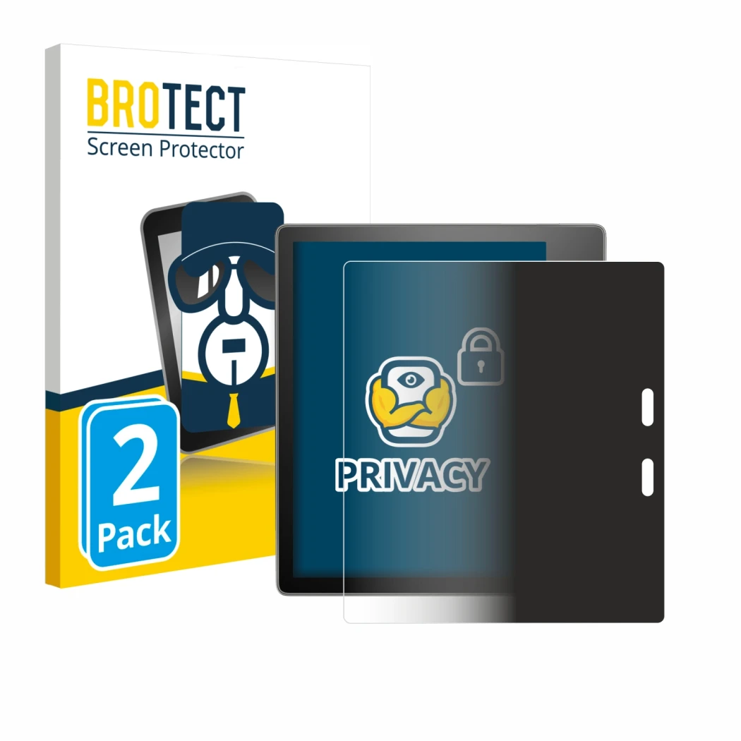 Front side of a product packaging with the brand logo BROTECT. Next to it is the device Amazon Kindle Oasis 2017 (9th Gen.) sh