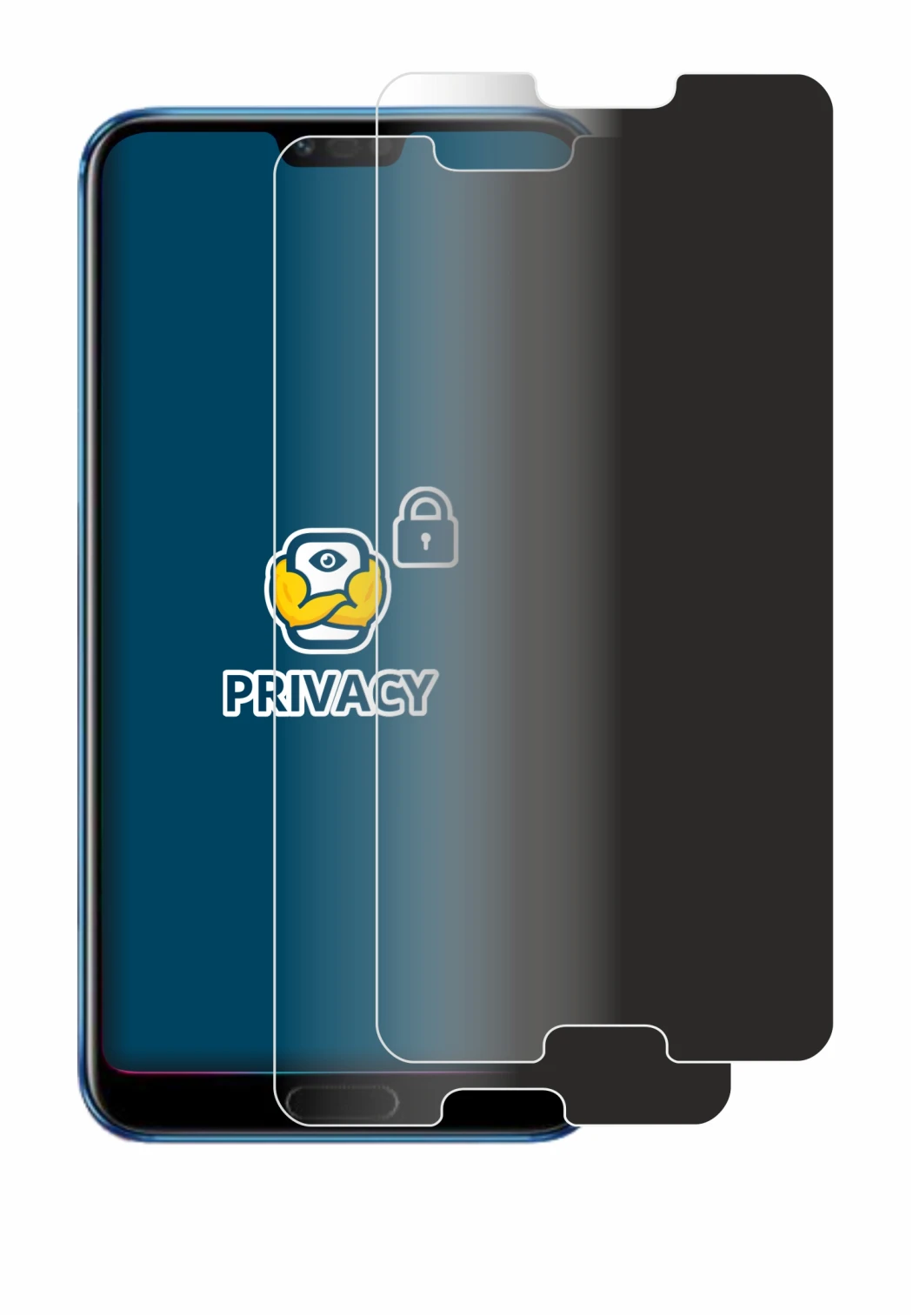 Image of the device Honor 10 with a wide variety of screen protectors.