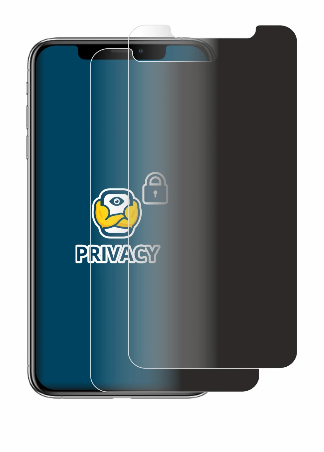 Image of the device Apple iPhone Xs Max with a wide variety of screen protectors.