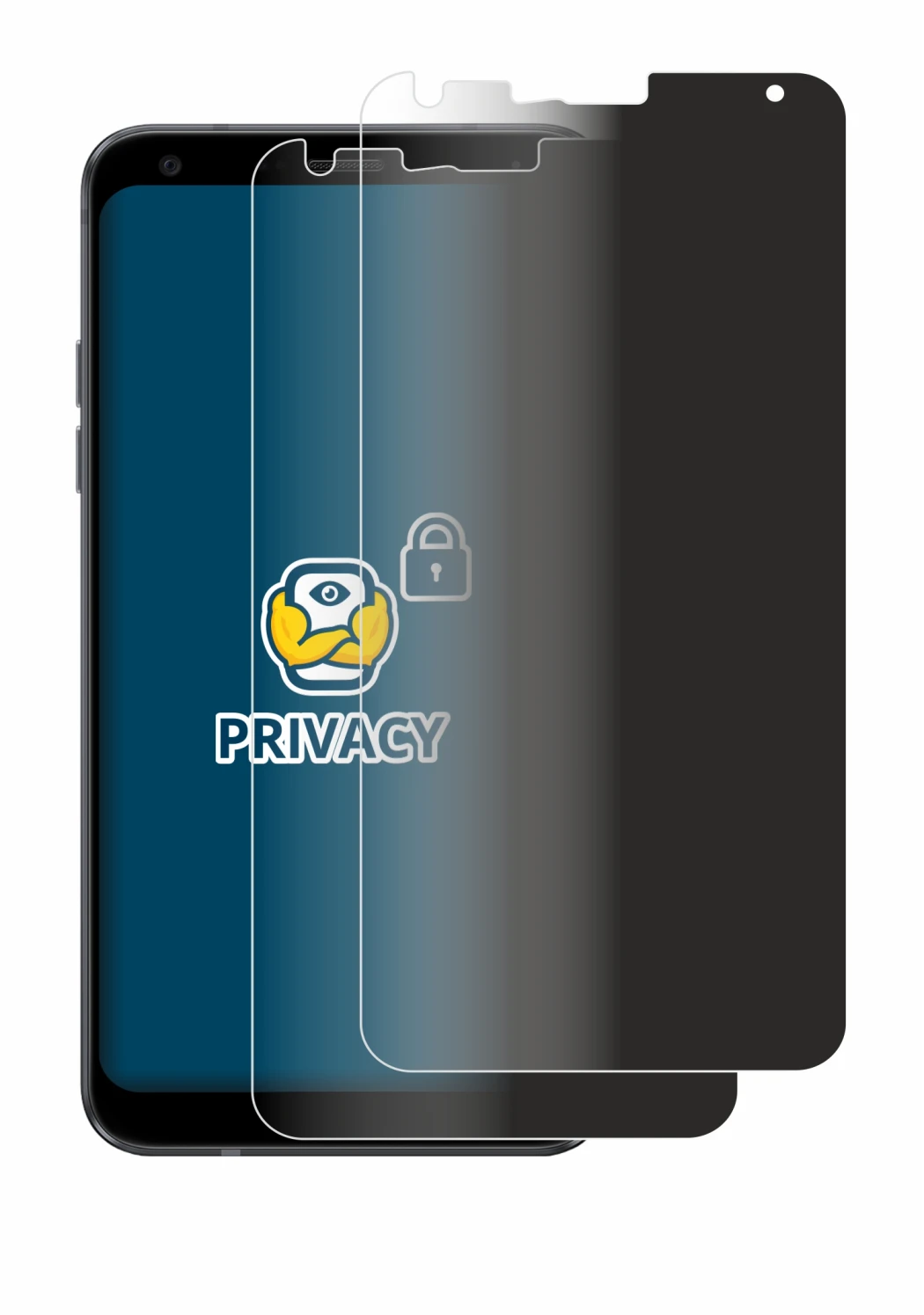 Image of the device LG Q7 with a wide variety of screen protectors.