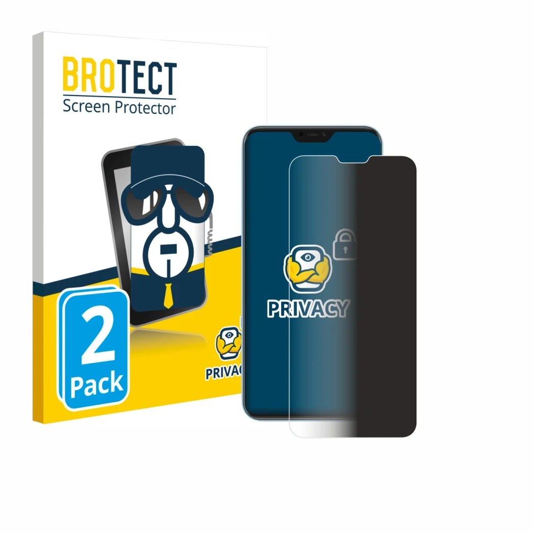 Front side of a product packaging with the brand logo BROTECT. Next to it is the device Xiaomi Redmi 6 Pro shown with the corr