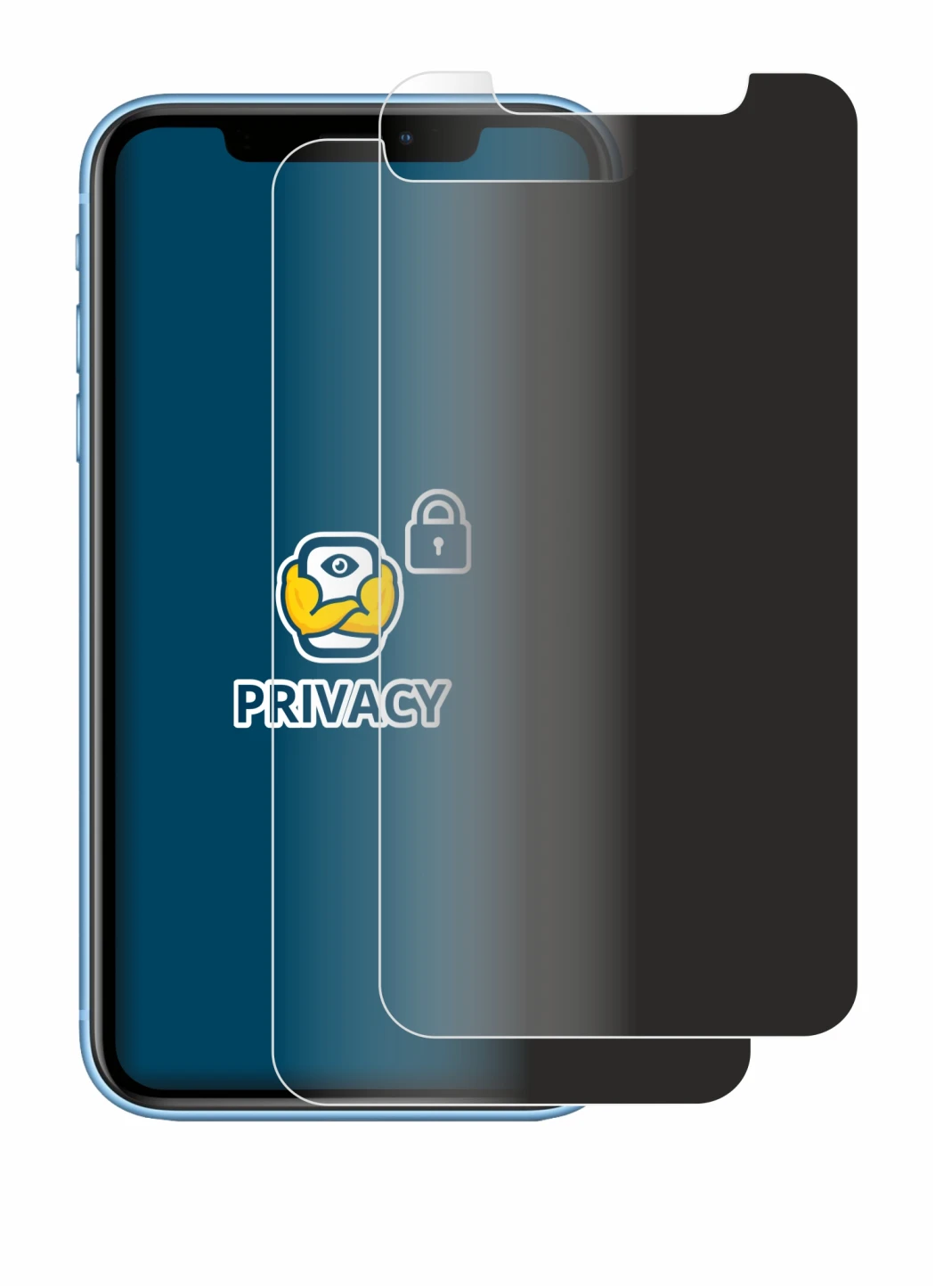 Image of the device Apple iPhone XR with a wide variety of screen protectors.