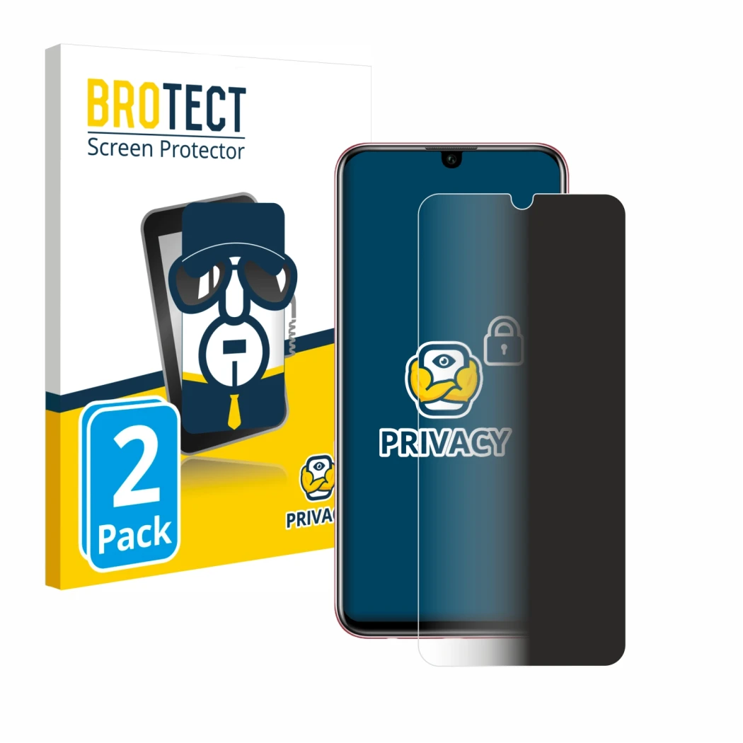 Front side of a product packaging with the brand logo BROTECT. Next to it is the device Honor 10 Lite shown with the correspon