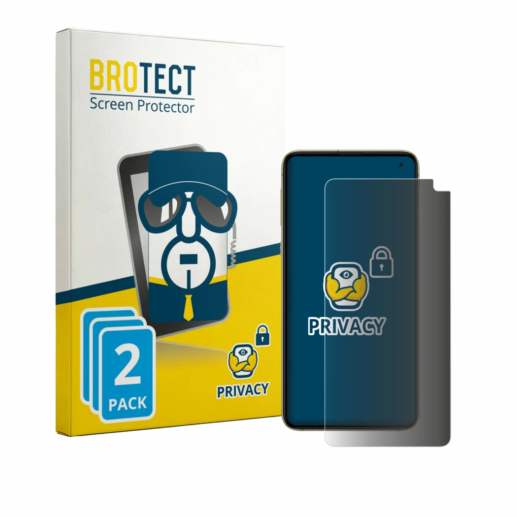 Front side of a product packaging with the brand logo BROTECT. Next to it is the device Samsung Galaxy S10e shown with the cor