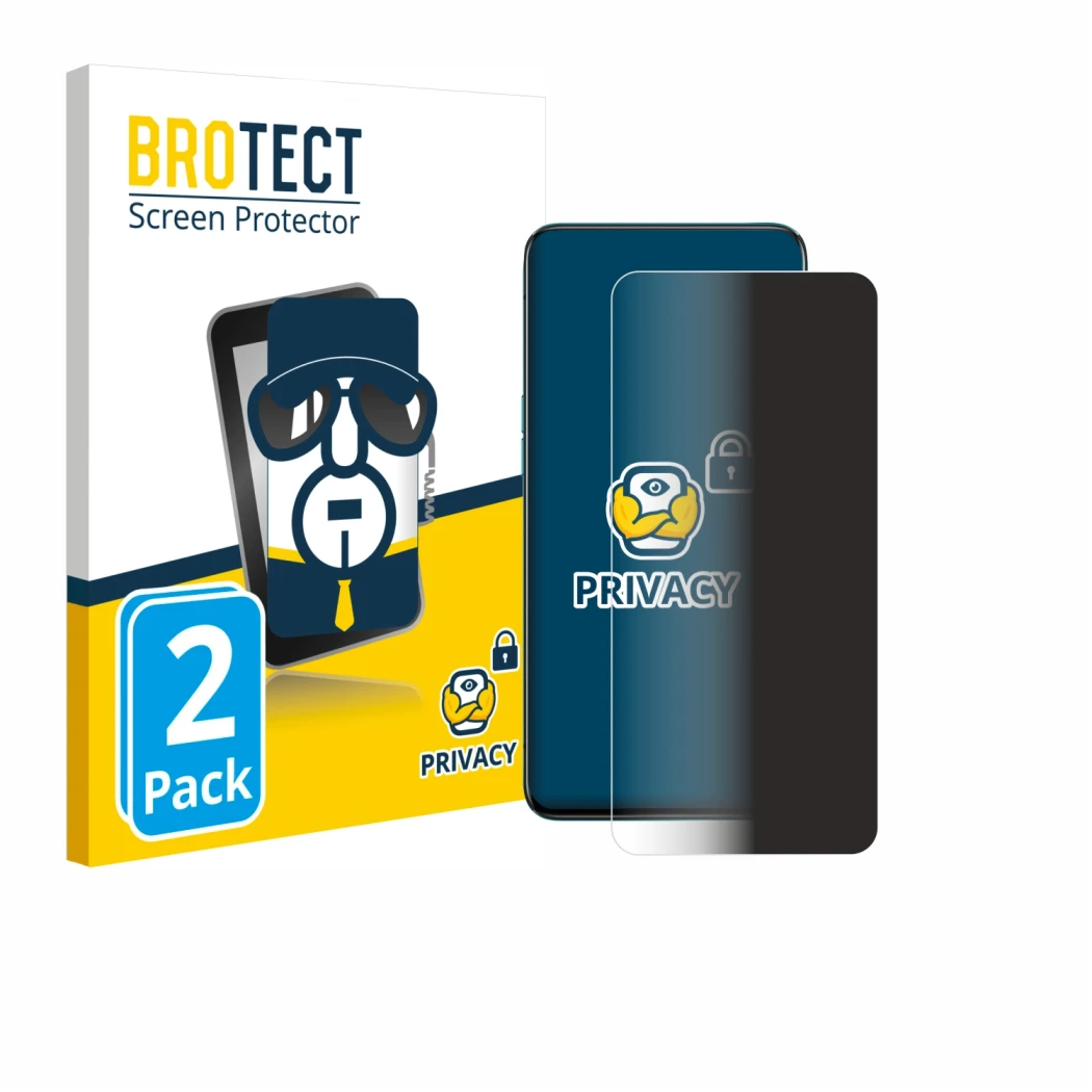 Front side of a product packaging with the brand logo BROTECT. Next to it is the device Oppo Reno 5G shown with the correspond