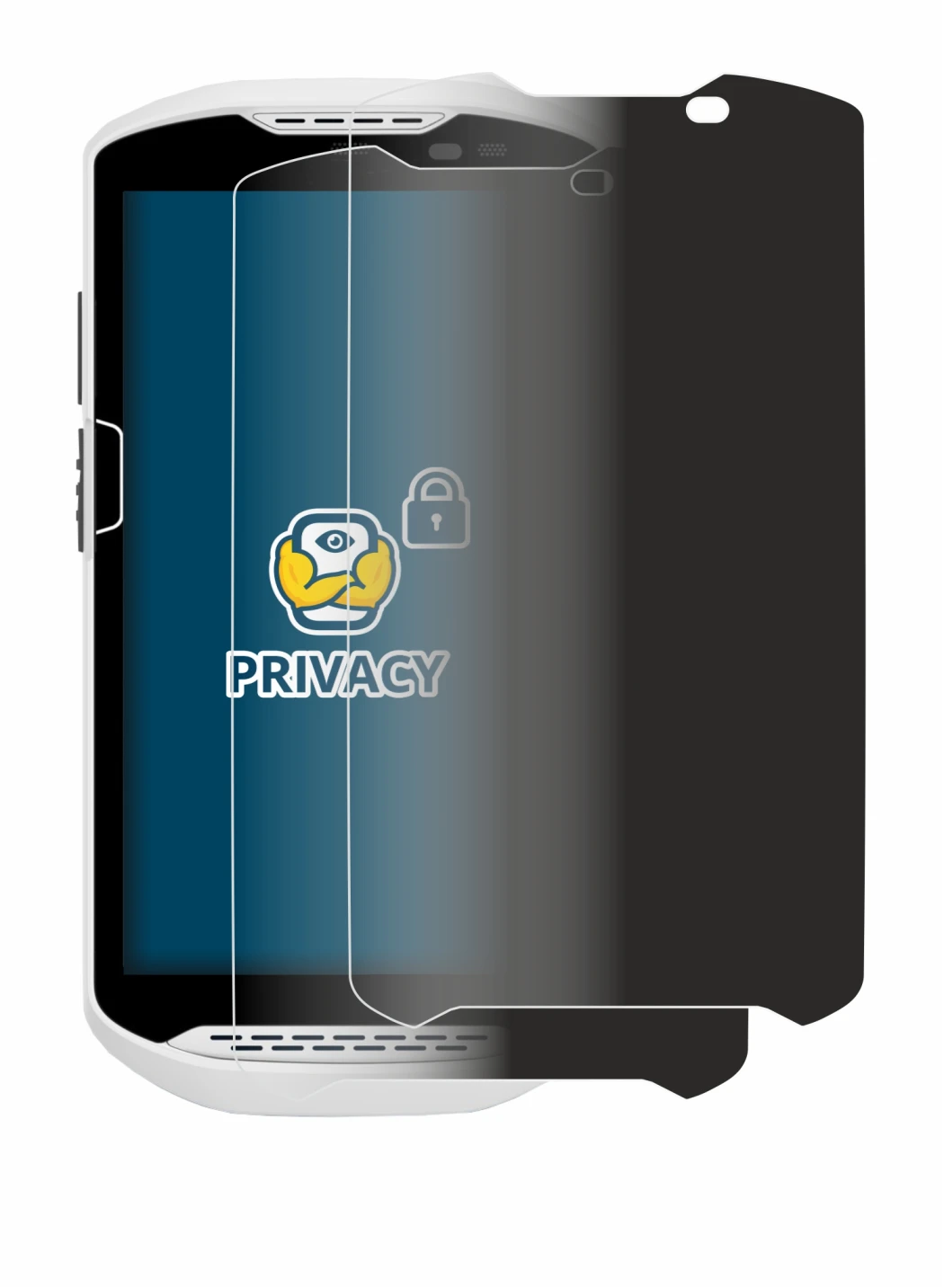 Image of the device Zebra TC57 with a wide variety of screen protectors.