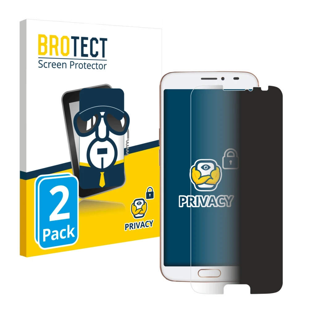 Front side of a product packaging with the brand logo BROTECT. Next to it is the device Doro 8080 shown with the corresponding
