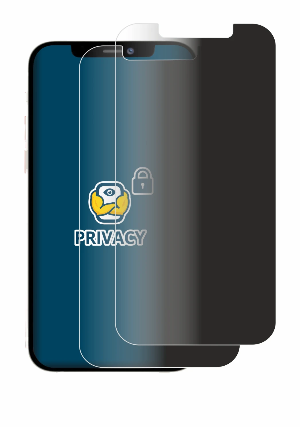 Image of the device Apple iPhone 12 Pro Max with a wide variety of screen protectors.