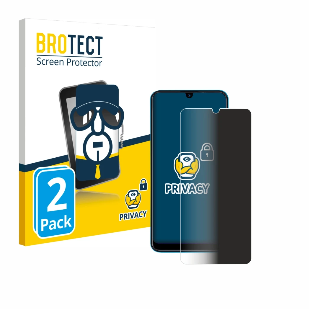 Front side of a product packaging with the brand logo BROTECT. Next to it is the device Beafon M6 shown with the corresponding