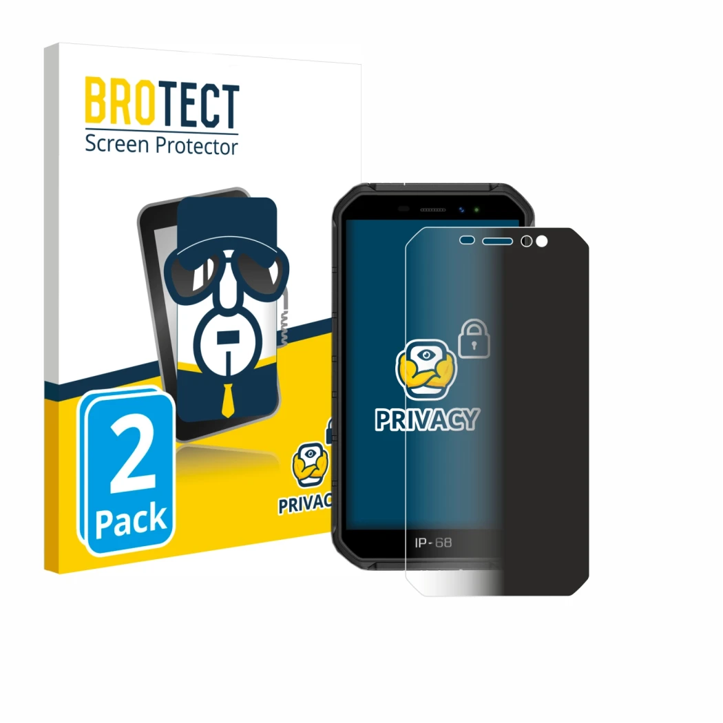 Front side of a product packaging with the brand logo BROTECT. Next to it is the device Ulefone Armor X7 Pro shown with the co