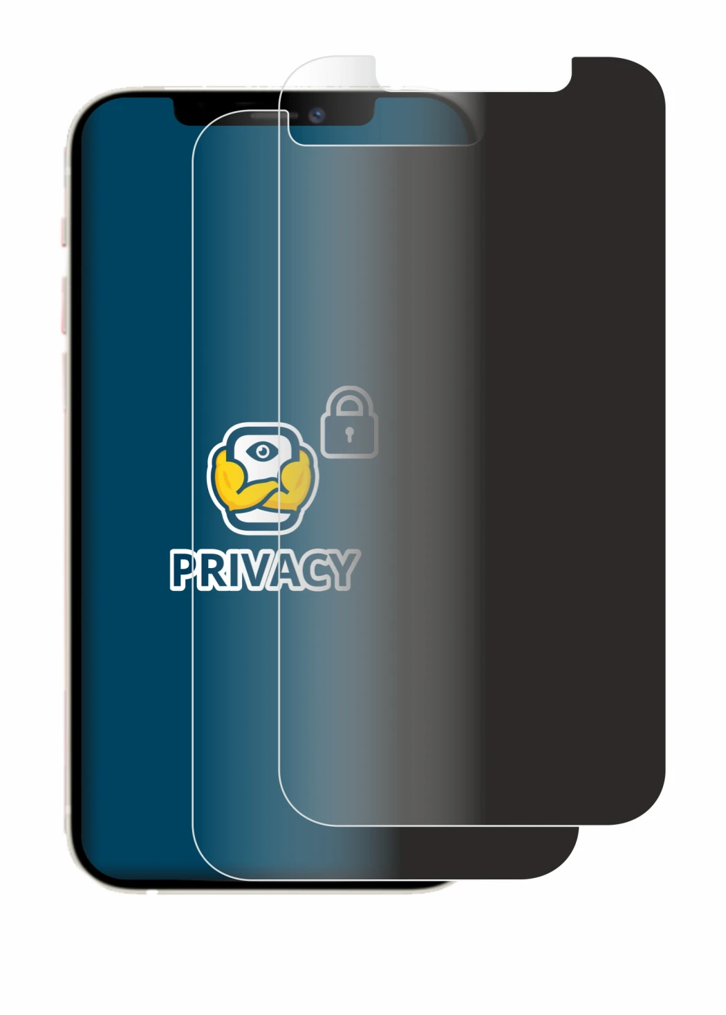 Image of the device Apple iPhone 12 Pro with a wide variety of screen protectors.