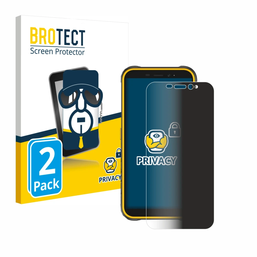 Front side of a product packaging with the brand logo BROTECT. Next to it is the device Ulefone Armor X8 shown with the corres
