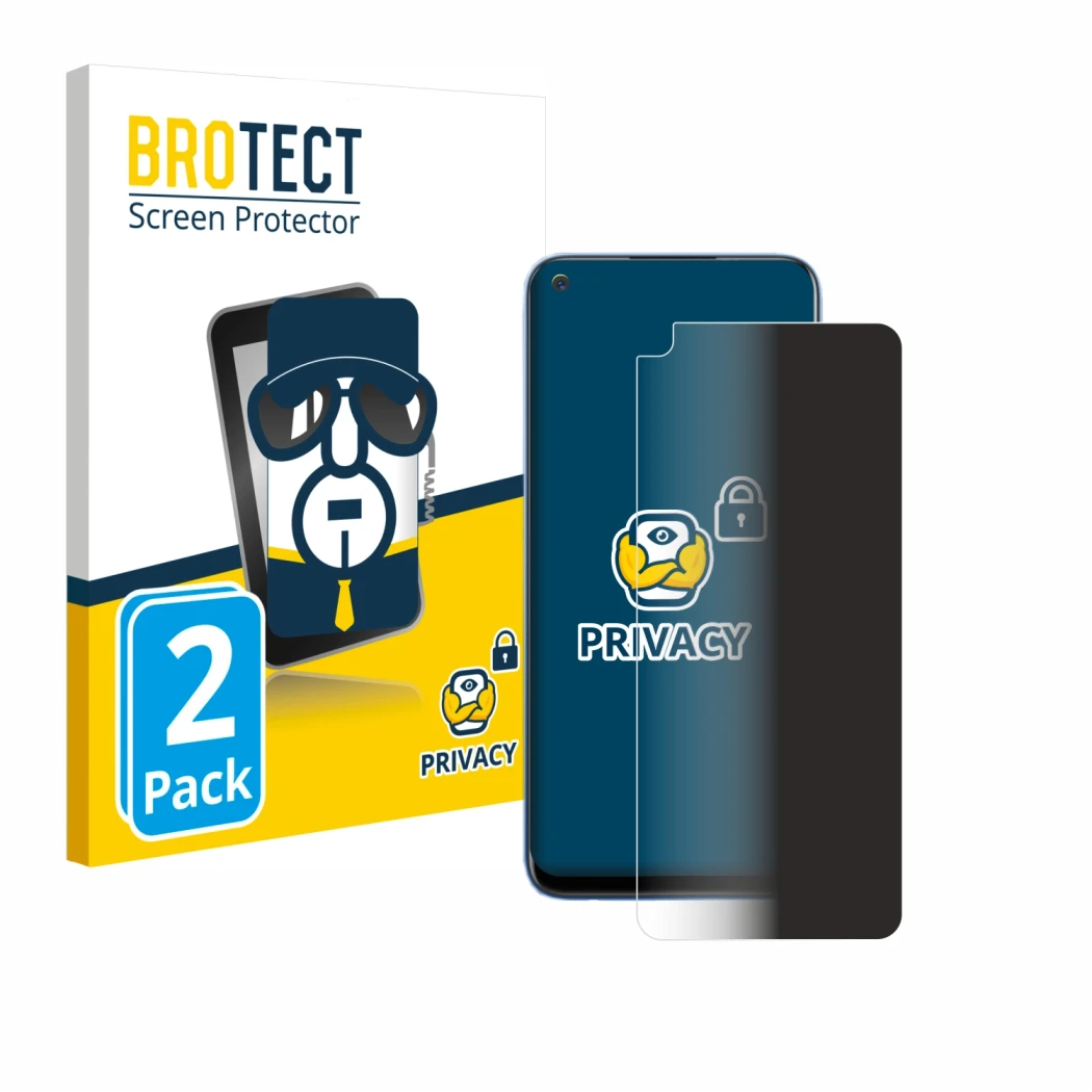 Front side of a product packaging with the brand logo BROTECT. Next to it is the device realme 7 shown with the corresponding 