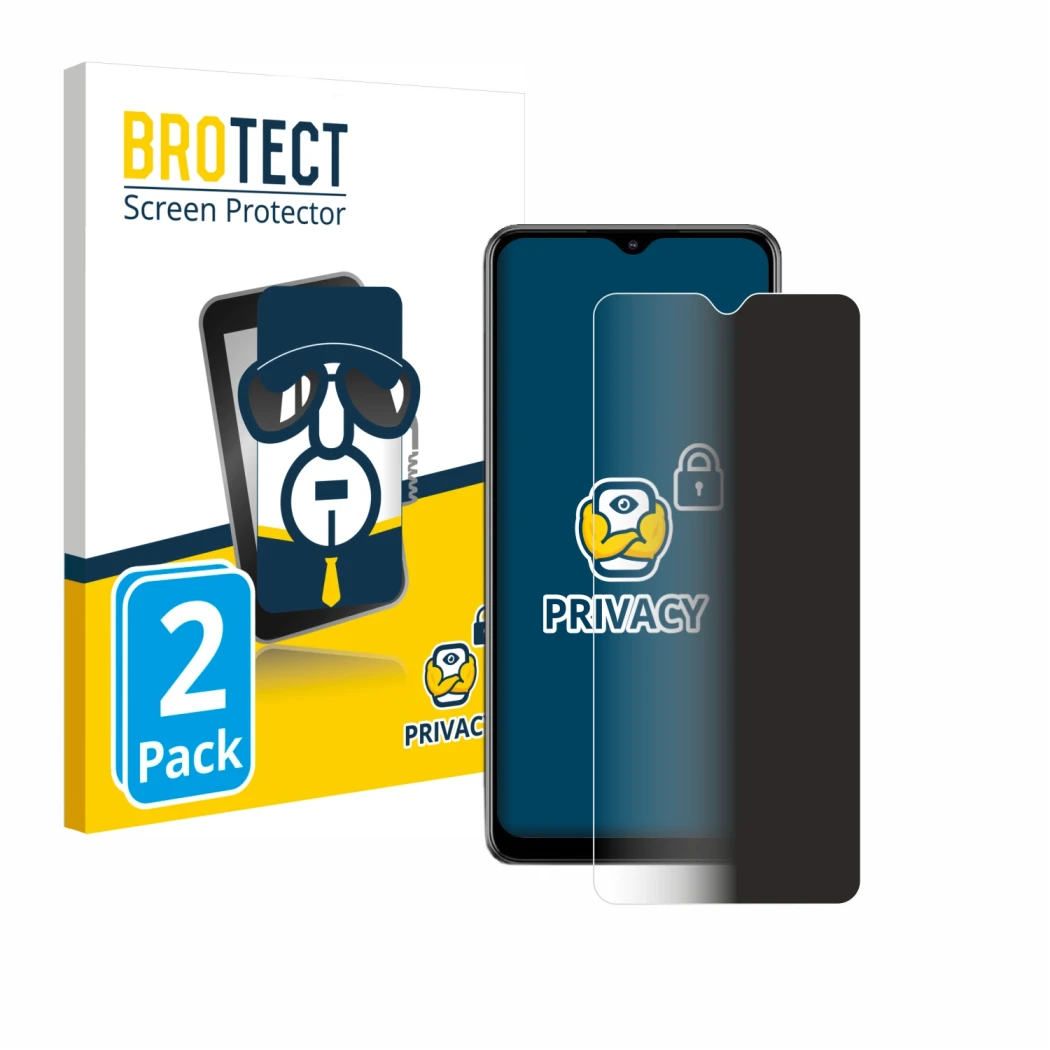 Front side of a product packaging with the brand logo BROTECT. Next to it is the device Samsung Galaxy M12 shown with the corr