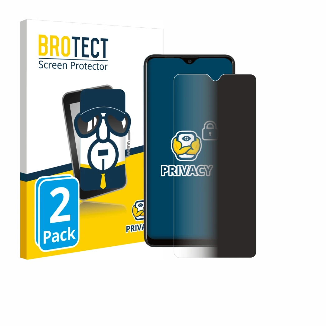 Front side of a product packaging with the brand logo BROTECT. Next to it is the device Blackview A80 Plus shown with the corr