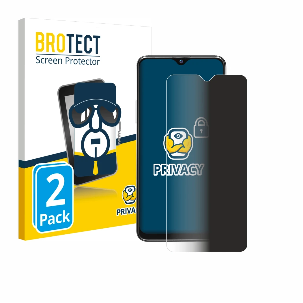 Front side of a product packaging with the brand logo BROTECT. Next to it is the device Blackview A80s shown with the correspo