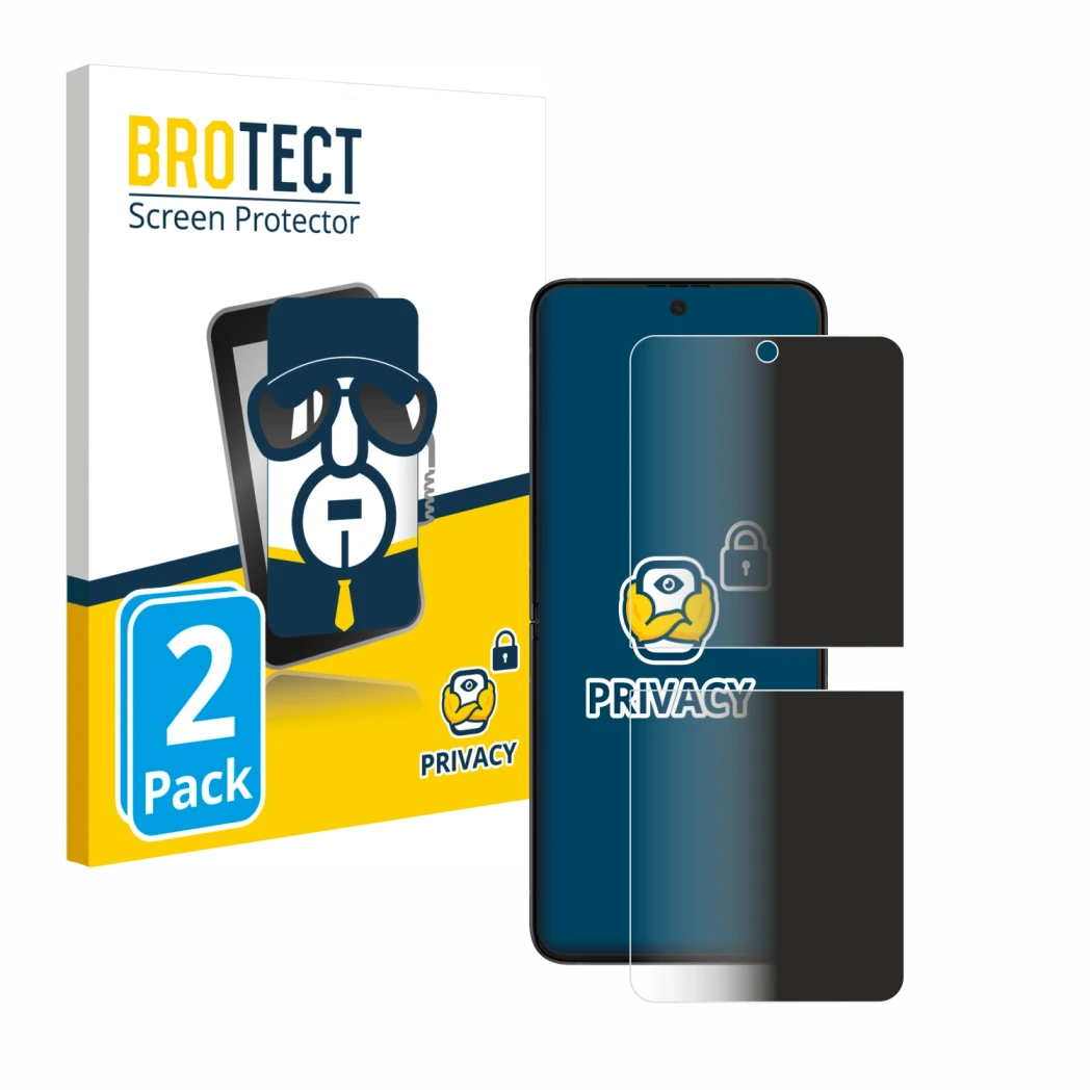 Front side of a product packaging with the brand logo BROTECT. Next to it is the device Samsung Galaxy Z Flip 3 5G shown with 