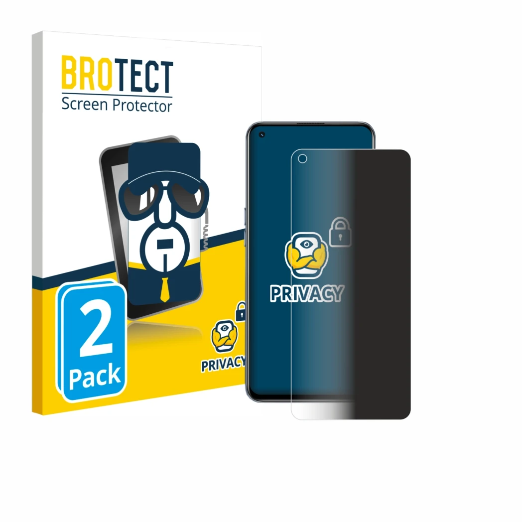 Front side of a product packaging with the brand logo BROTECT. Next to it is the device realme GT Neo Flash shown with the cor