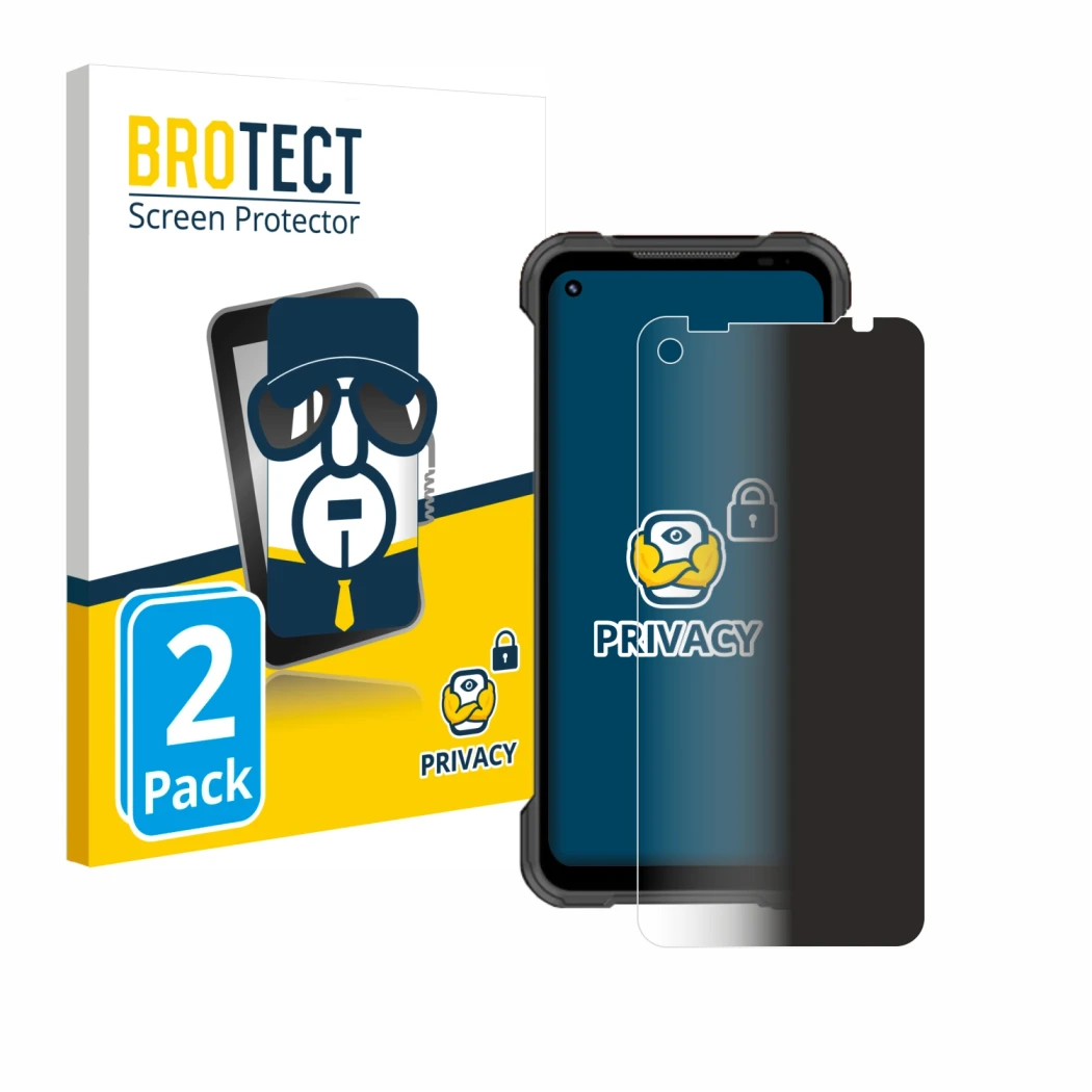 Front side of a product packaging with the brand logo BROTECT. Next to it is the device Doogee S97 Pro shown with the correspo
