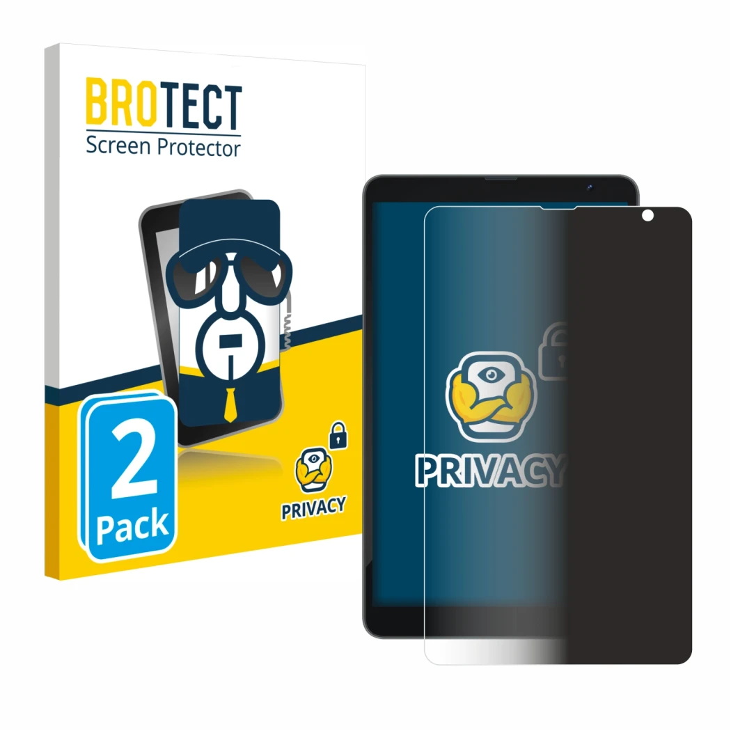 Front side of a product packaging with the brand logo BROTECT. Next to it is the device Blackview Tab 6 shown with the corresp