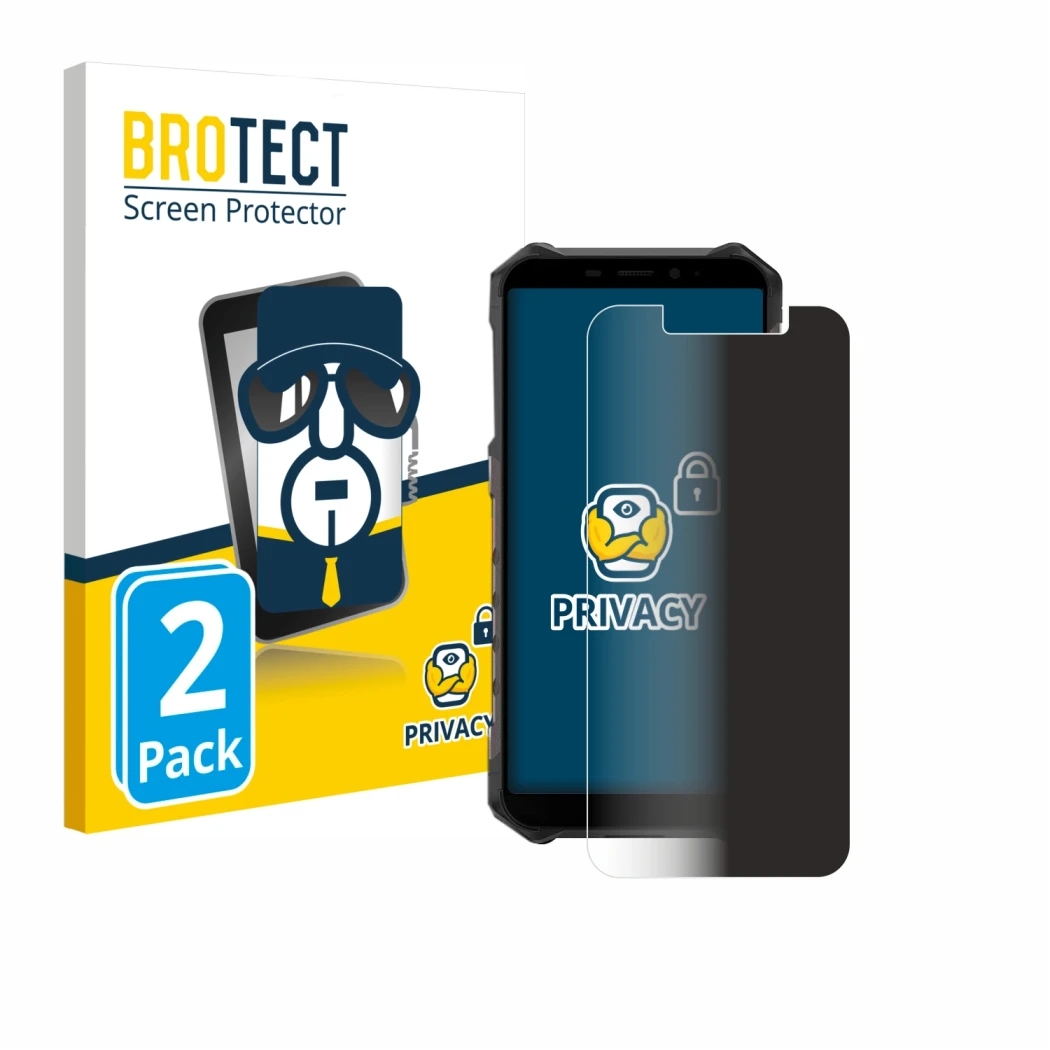 Front side of a product packaging with the brand logo BROTECT. Next to it is the device Ulefone Armor X9 Pro shown with the co