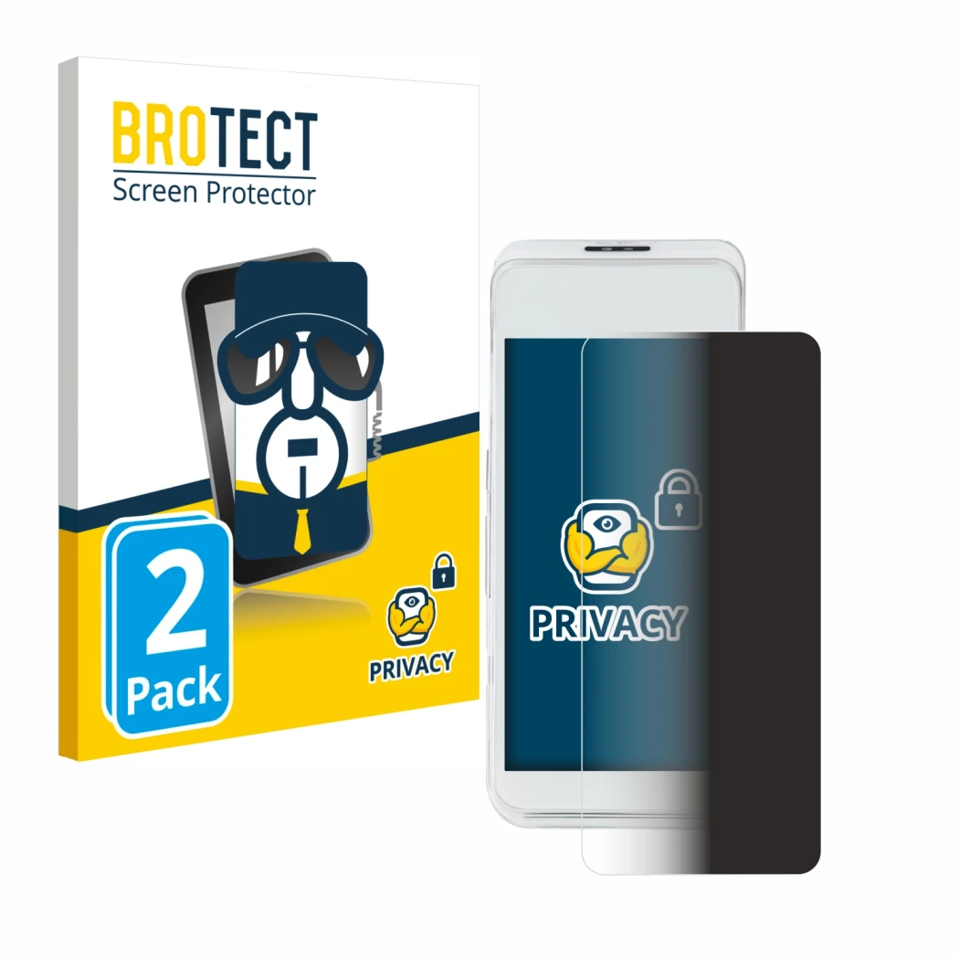 Front side of a product packaging with the brand logo BROTECT. Next to it is the device Pax A920 Pro shown with the correspond