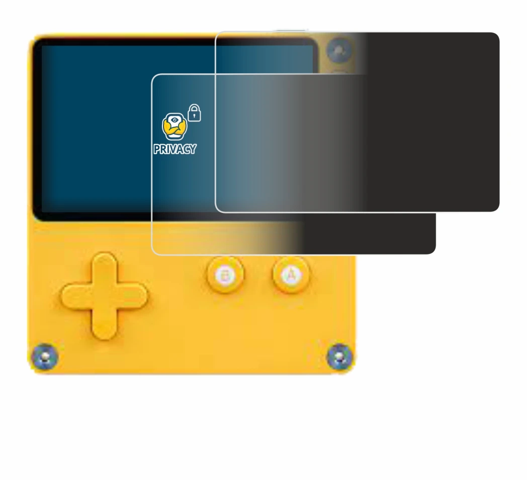 Image of the device Panic Playdate with a wide variety of screen protectors.