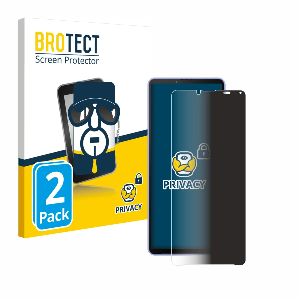 Front side of a product packaging with the brand logo BROTECT. Next to it is the device Sony Xperia 10 IV shown with the corre