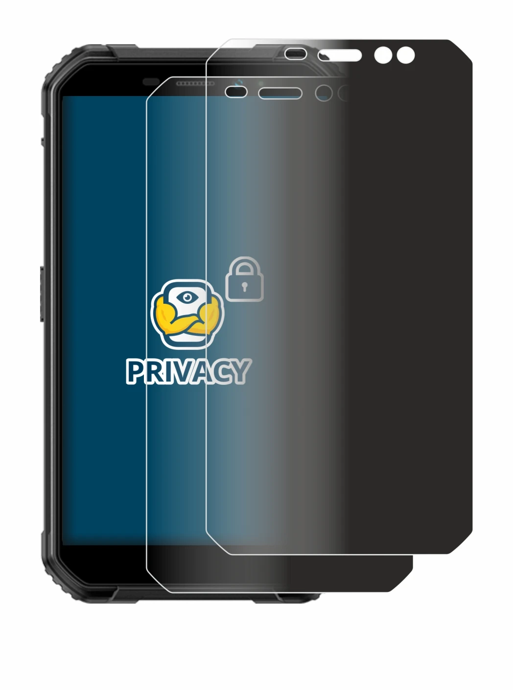 Image of the device Ulefone Armor X6 Pro with a wide variety of screen protectors.