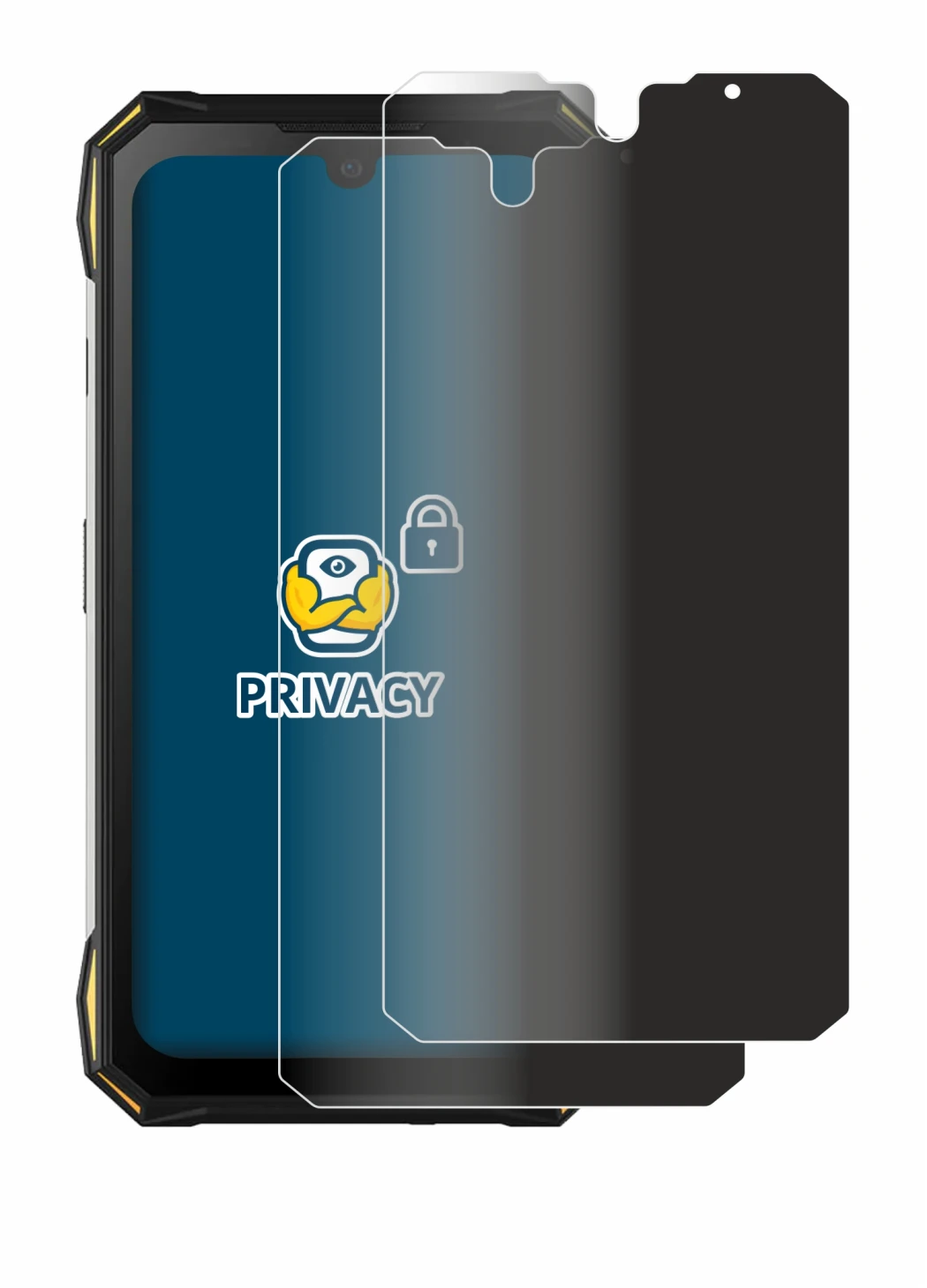 Image of the device Doogee S89 Pro with a wide variety of screen protectors.