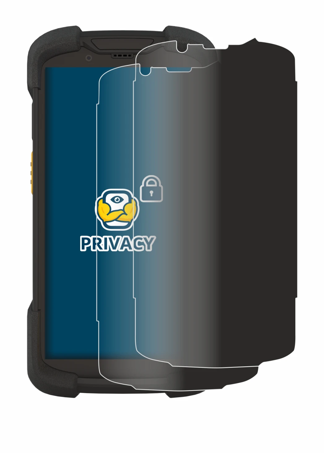 Image of the device Zebra TC73 with a wide variety of screen protectors.