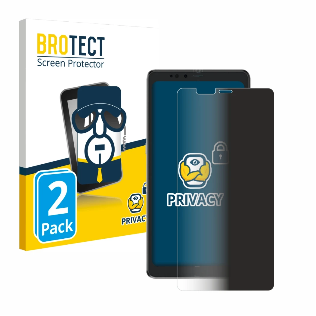 Front side of a product packaging with the brand logo BROTECT. Next to it is the device Hisense A9 shown with the correspondin