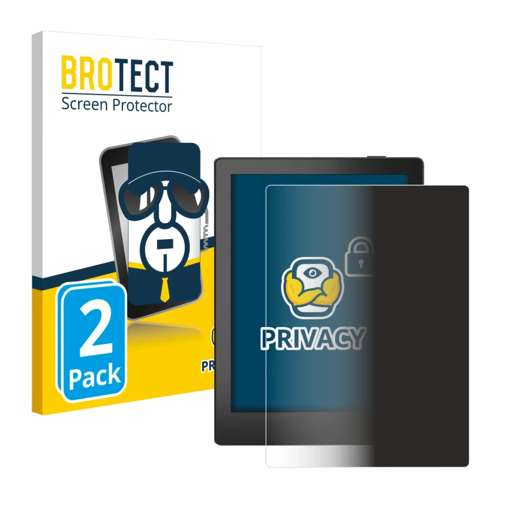 Front side of a product packaging with the brand logo BROTECT. Next to it is the device Boox Poke 5 shown with the correspondi