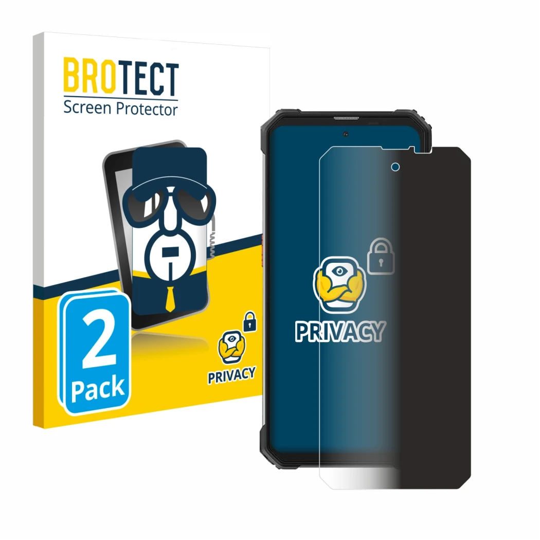 Front side of a product packaging with the brand logo BROTECT. Next to it is the device Blackview BV8900 shown with the corres