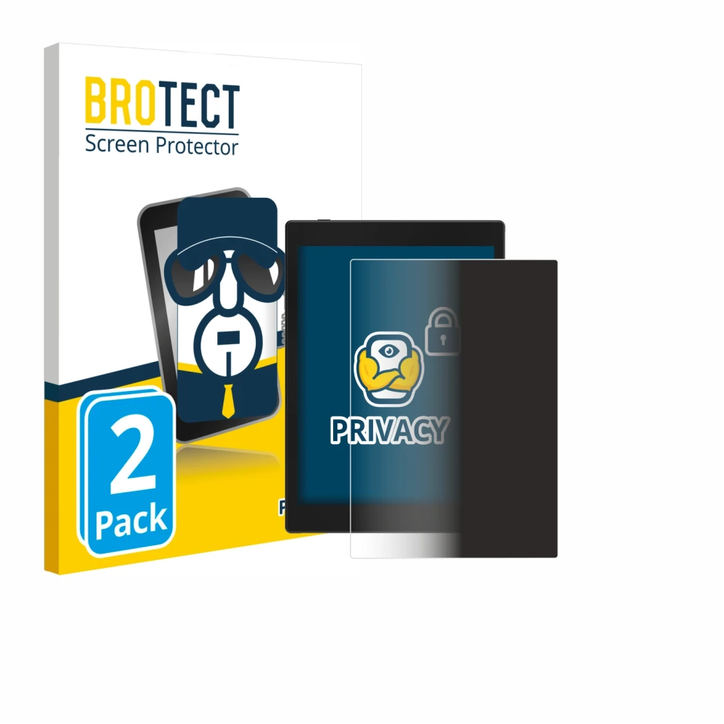 Front side of a product packaging with the brand logo BROTECT. Next to it is the device Boox Tab Mini C shown with the corresp