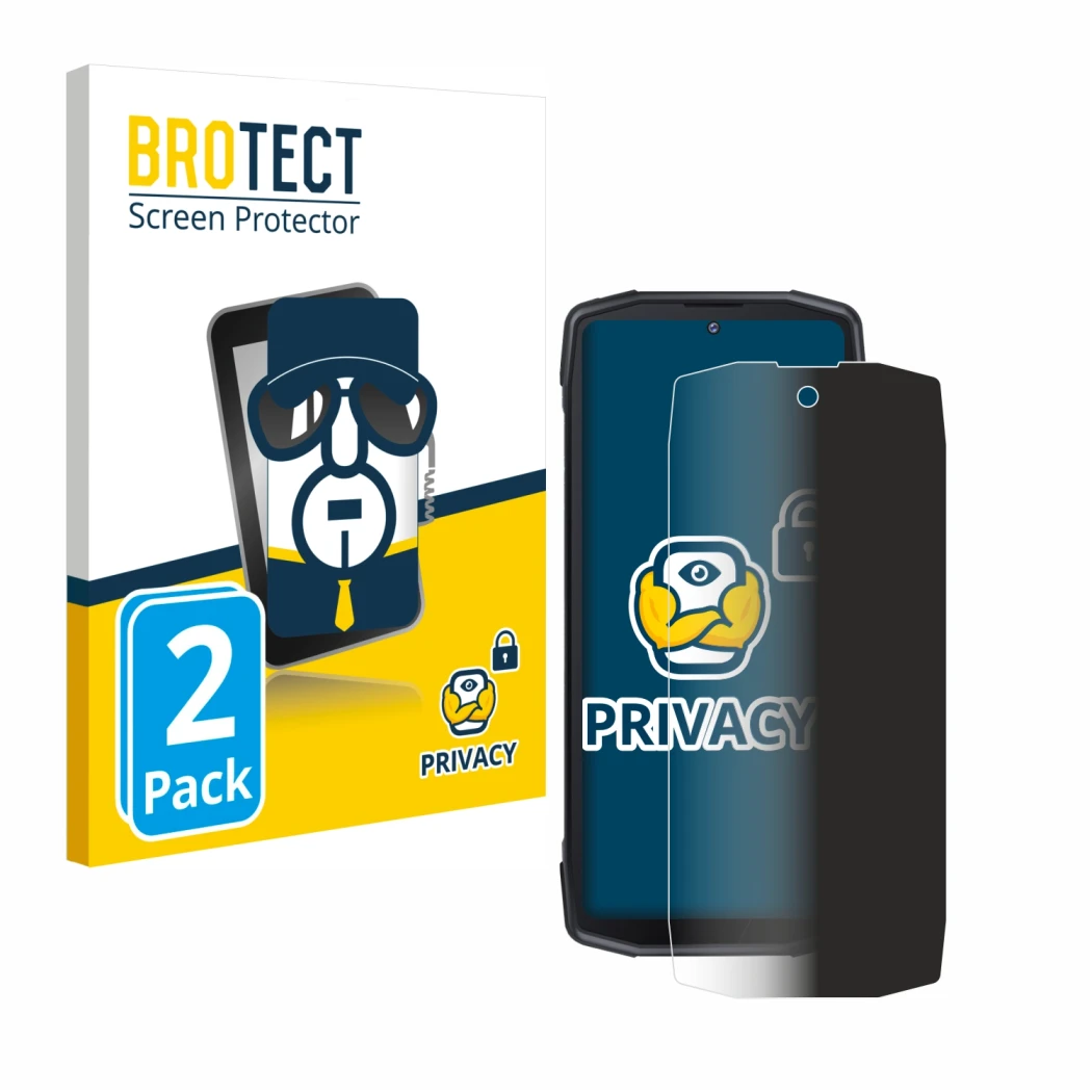 Front side of a product packaging with the brand logo BROTECT. Next to it is the device Cubot King Kong Star shown with the co