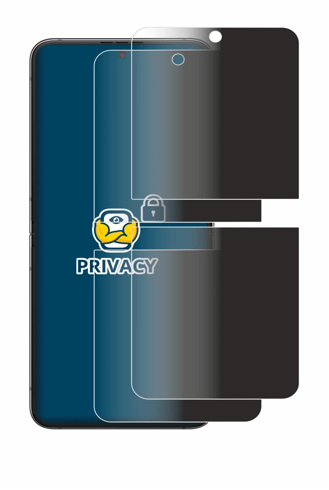 Image of the device Samsung Galaxy Z Flip 5 with a wide variety of screen protectors.