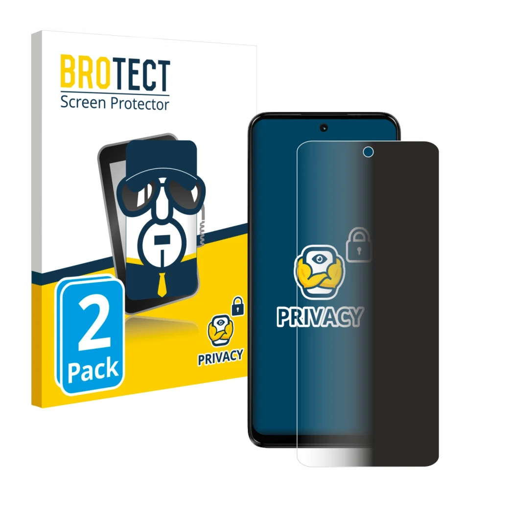 Front side of a product packaging with the brand logo BROTECT. Next to it is the device Motorola Moto G14 shown with the corre