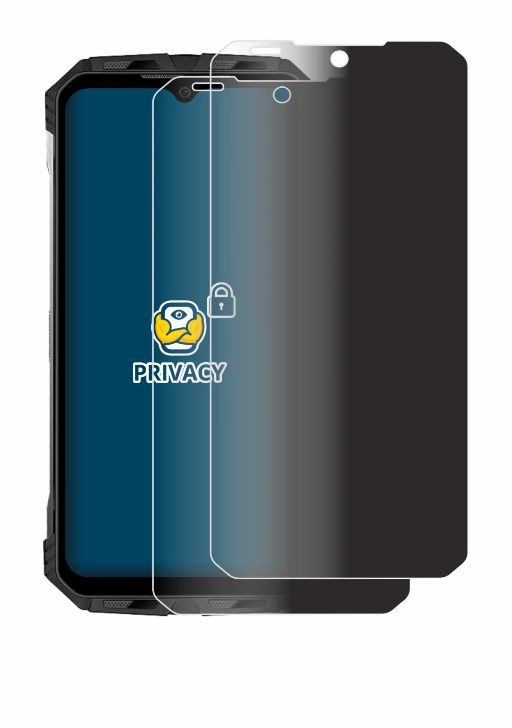Image of the device Doogee S110 with a wide variety of screen protectors.