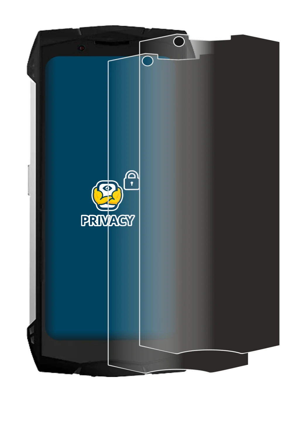 Image of the device Doogee S Mini with a wide variety of screen protectors.