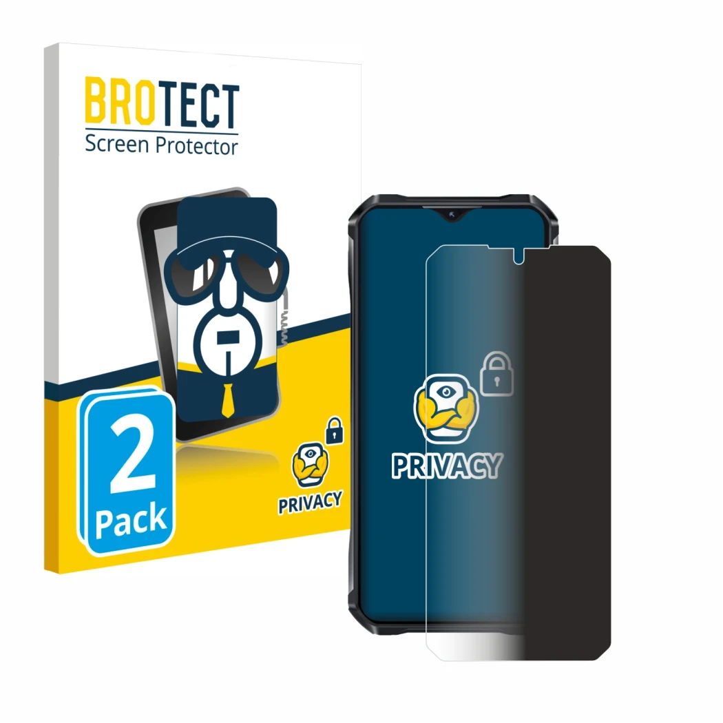 Front side of a product packaging with the brand logo BROTECT. Next to it is the device Oukitel WP33 Pro shown with the corres