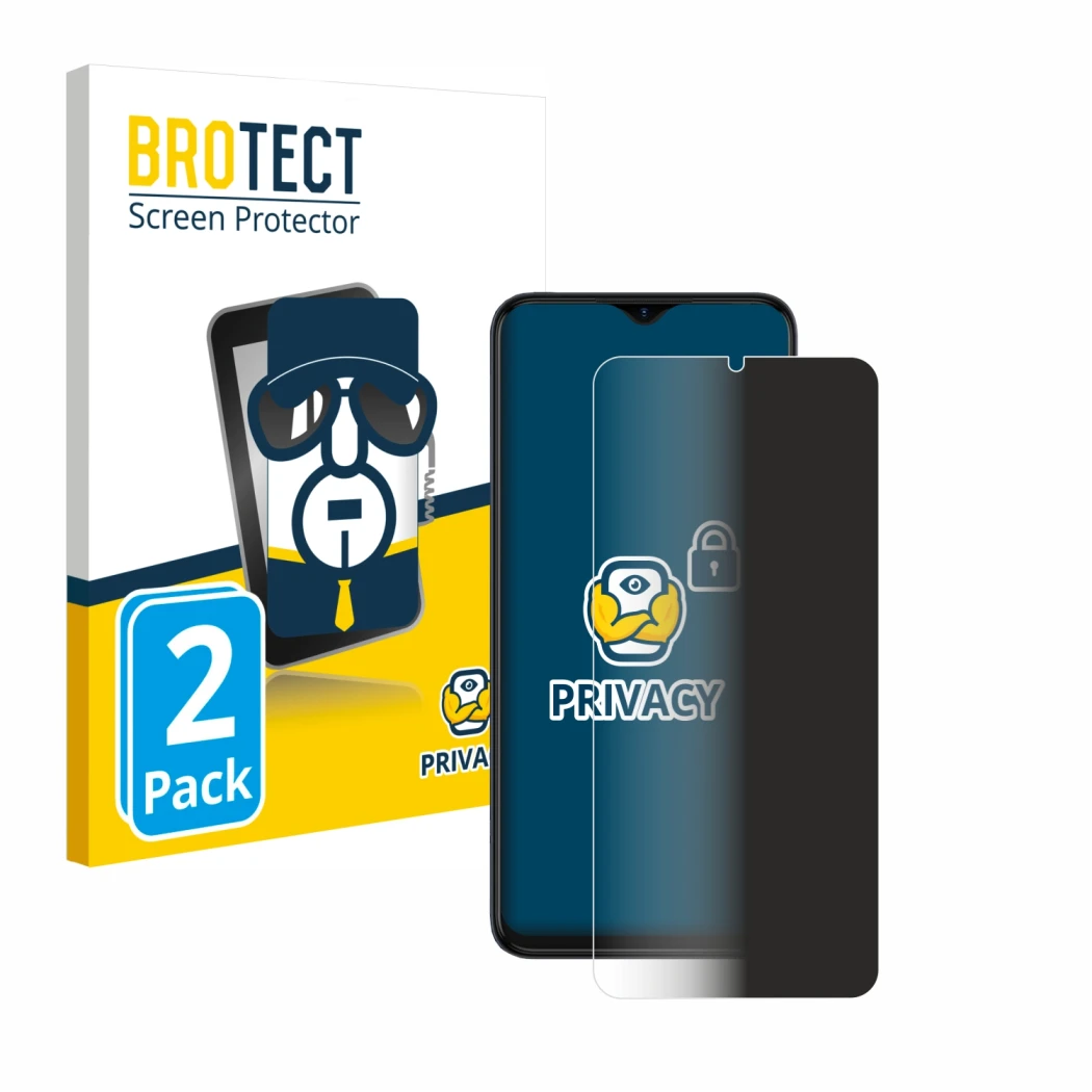 Front side of a product packaging with the brand logo BROTECT. Next to it is the device Tecno Spark 10 5G shown with the corre