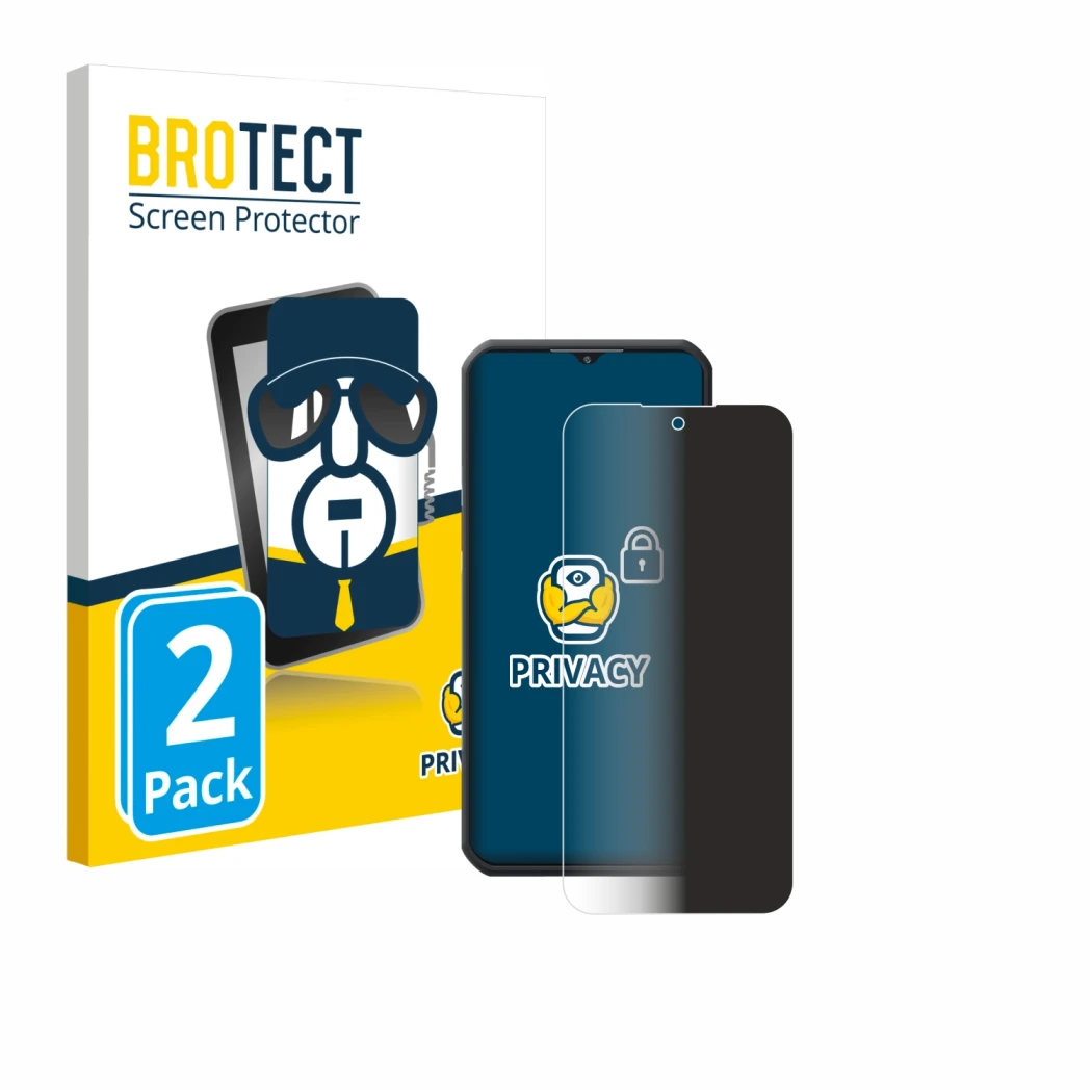 Front side of a product packaging with the brand logo BROTECT. Next to it is the device Oukitel WP35 5G shown with the corresp