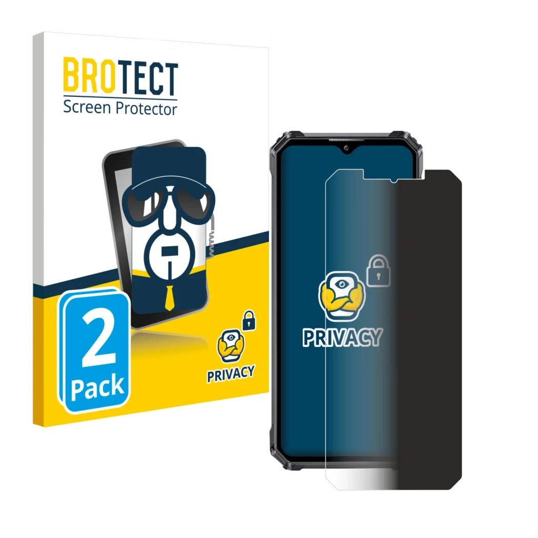 Front side of a product packaging with the brand logo BROTECT. Next to it is the device Oukitel WP28E shown with the correspon