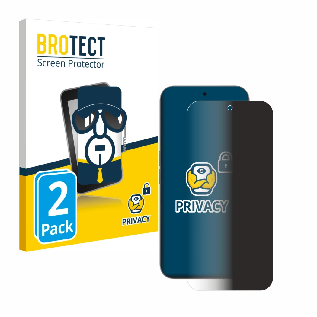 Front side of a product packaging with the brand logo BROTECT. Next to it is the device Nothing Phone (2a) Plus shown with the